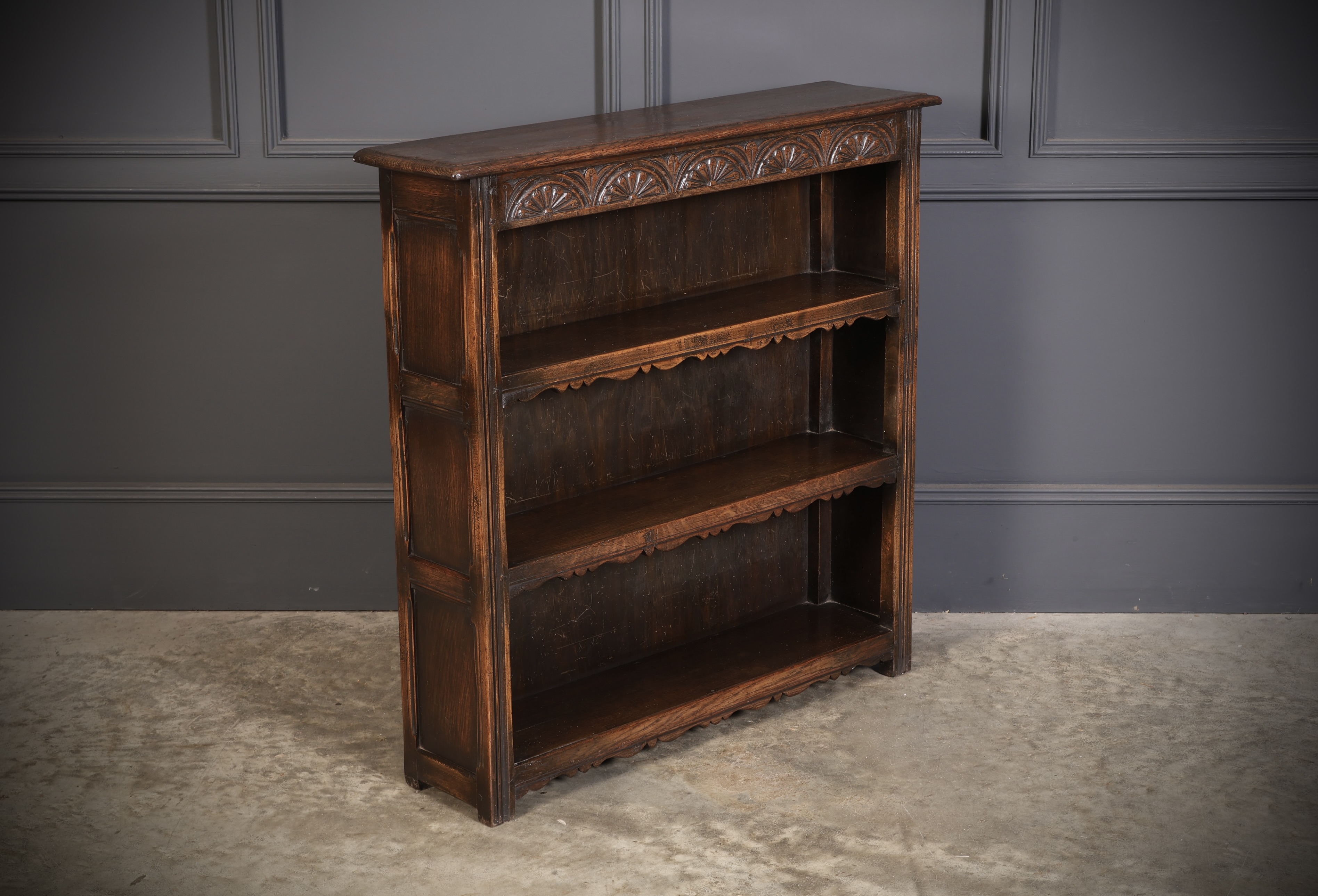 Carved Oak Open Bookcase bookcase Antique Bookcases 3